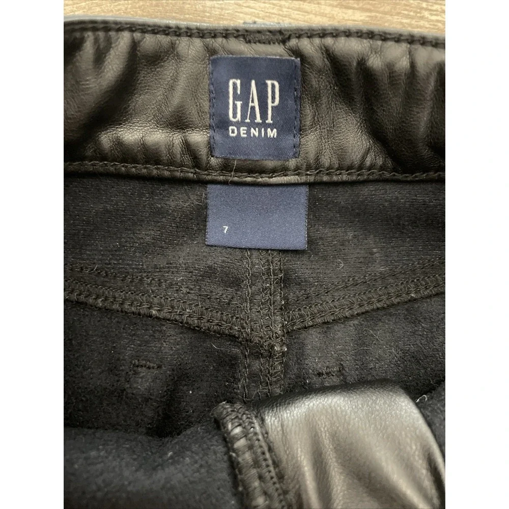 Gap Kids Girls Black Faux Leather A-Line Skirt Pockets Size 7